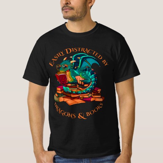 Easily Distracted By Dragons And Books Tシャツ (正面)