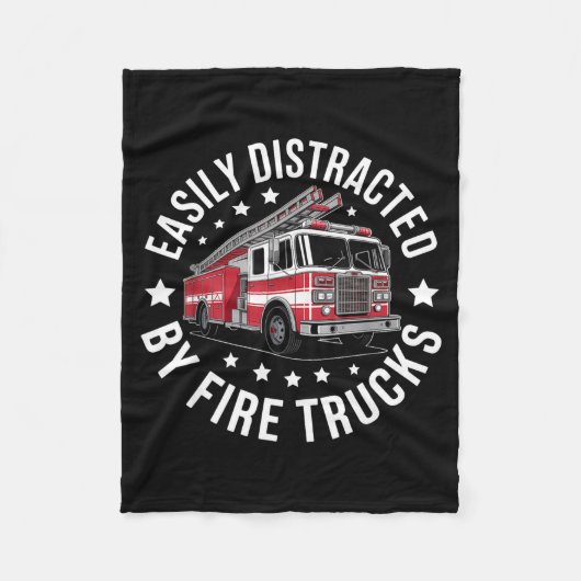 Easily Distracted By Fire Trucks Design  フリースブランケット (正面)
