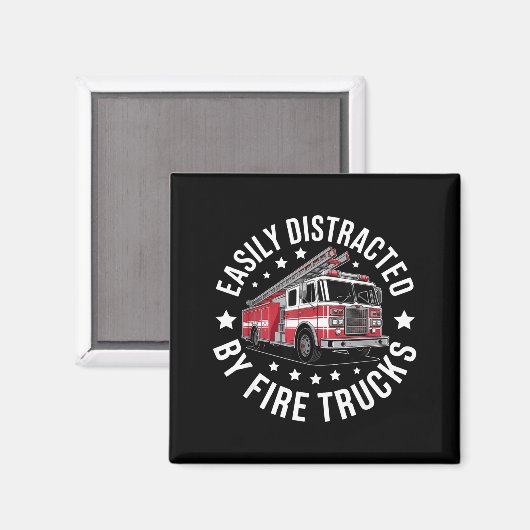 Easily Distracted By Fire Trucks Design マグネット (正面/裏面)