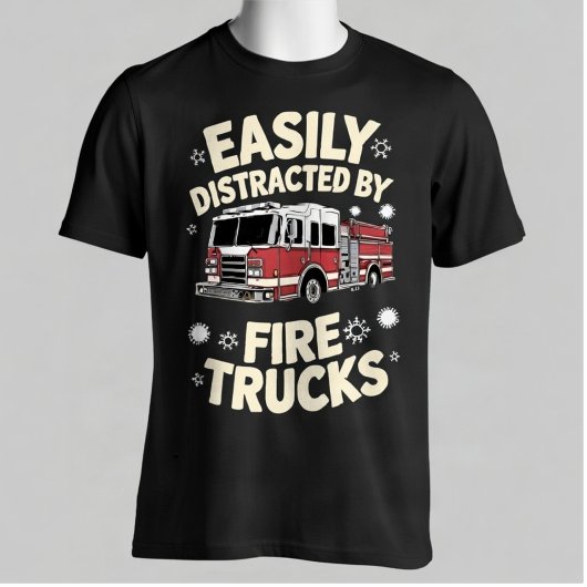 Easily Distracted By Fire Trucks Funny Firefighter Tシャツ