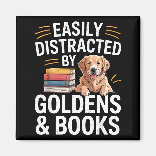 Easily Distracted By Goldens &amp; Books - Golden  マグネット (正面)