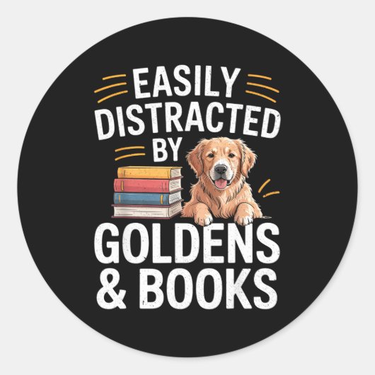 Easily Distracted By Goldens &amp; Books - Golden  ラウンドシール (正面)