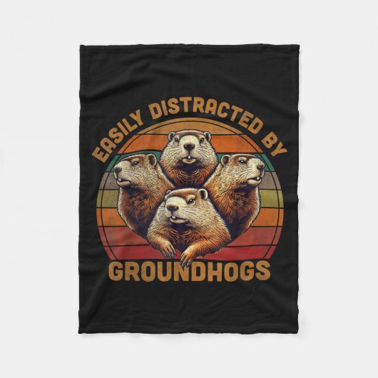 Easily Distracted By Groundhogs Kids Boys Groundho フリースブランケット (正面)