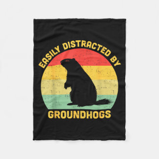 Easily Distracted By Groundhogs Kids Boys Groundho フリースブランケット