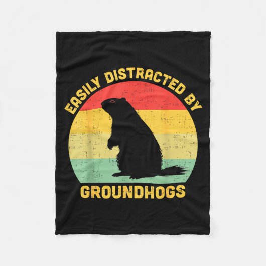 Easily Distracted By Groundhogs Kids Boys Groundho フリースブランケット (正面)