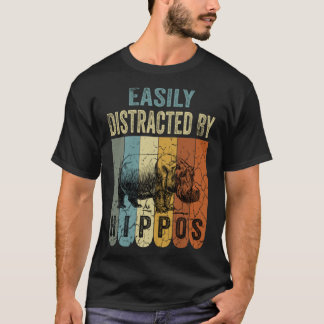 Easily Distracted By Hippos Retro Vintage Hippo  Tシャツ