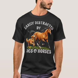 Easily Distracted By Horses And Dogs Women Girls E Tシャツ