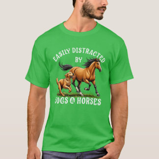 Easily Distracted By Horses and Dogs Women Girls v Tシャツ