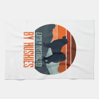 Easily Distracted By Huskies Dog Walking キッチンタオル