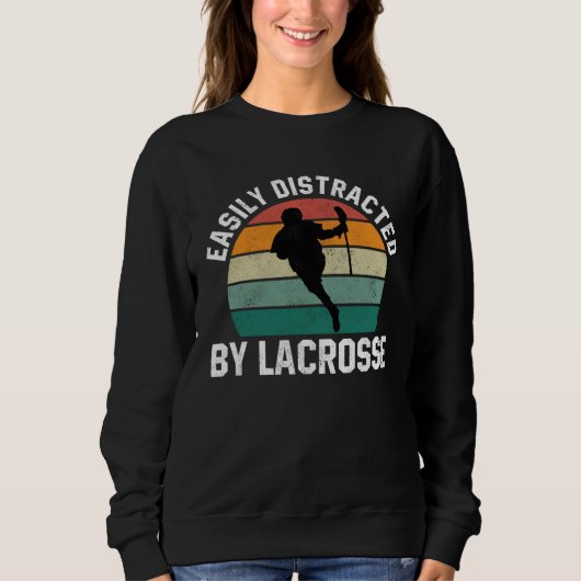 Easily Distracted By Lacrosse Coach Player Sports スウェットシャツ (正面)