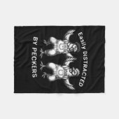 Easily Distracted By Peckers, Chicken Lover, Funny フリースブランケット (正面(横))