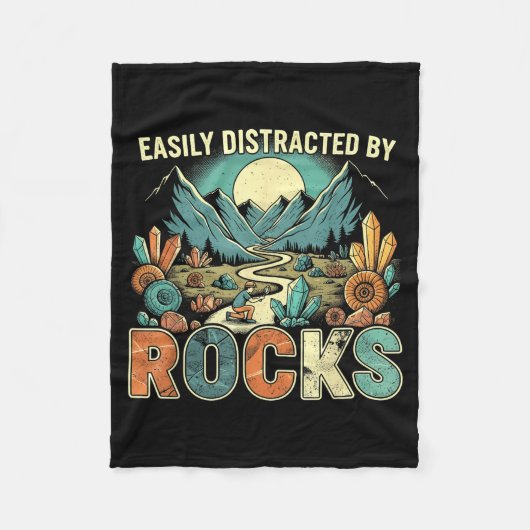 Easily Distracted By Rocks Geology Geologist Colle フリースブランケット (正面)