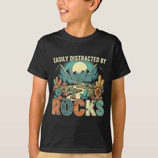 Easily Distracted By Rocks Geology Geologist Colle Tシャツ (正面)
