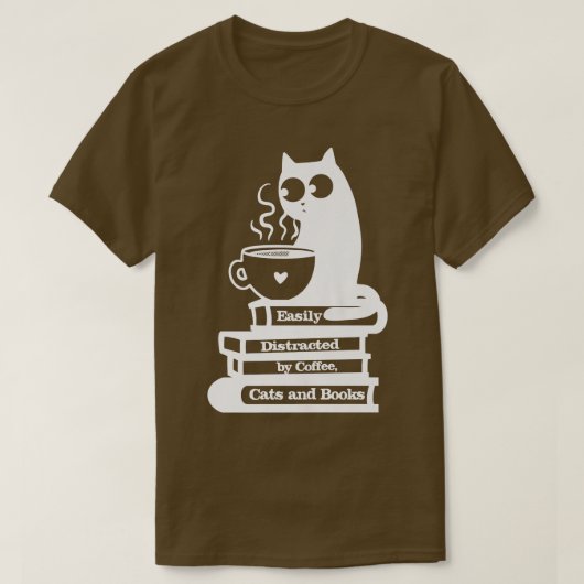 Easily Distracted Cats, Coffee and Books Tシャツ (デザイン正面)