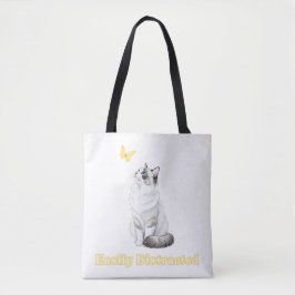 Easily Distracted Cute Cat & Butterfly Design トートバッグ