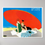 East Coast by LNER ~ Beach Umbrella ポスター<br><div class="desc">Vintage Art Deco British travel poster promoting rail travel to beaches and holiday resorts. 

 Vintage travel posters give us a nostalgic look back on the idealized style,  fashion,  transportation and favored destinations of the past.</div>