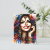 East Indian Beauty Colorful Festival Art ポストカード (スタンド正面)