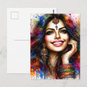East Indian Beauty Colorful Festival Art ポストカード (正面/裏面)