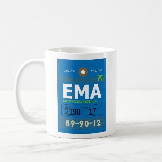 East Midlands(英国) - EMA Airport Code(EMA空港コード) コーヒーマグカップ (左)