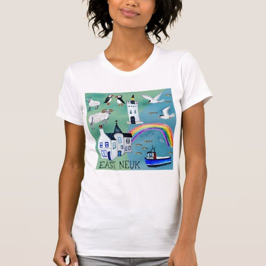 EAST NEUK Fife Scotland Waterカラーマップアート Tシャツ (正面)