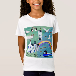 EAST NEUK Fife Scotland Watercolorマップアート Tシャツ
