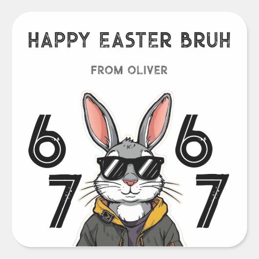 Easter 67 Six Seven Fun Cool Boys School Class スクエアシール (正面)