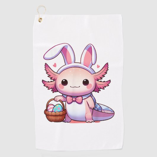 Easter Axolotl Bunny Ears Eggs T-Shirt ゴルフタオル (正面)