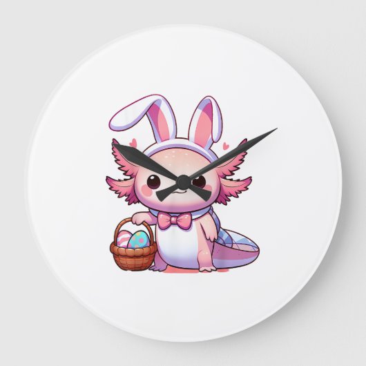 Easter Axolotl Bunny Ears Eggs T-Shirt ラージ壁時計 (正面)