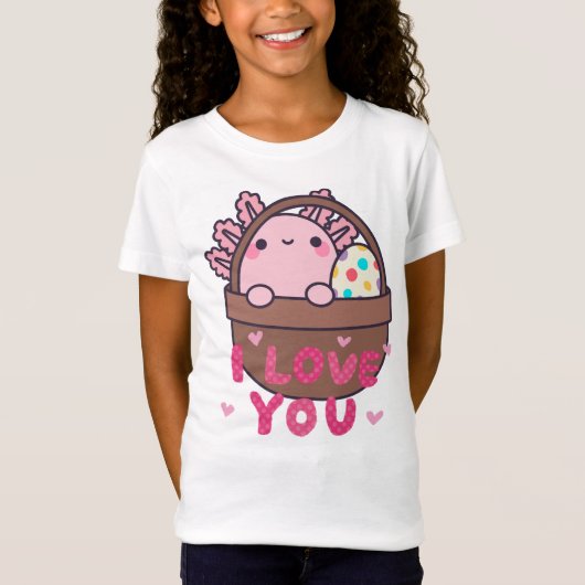 Easter Axolotl in Basket – Cute Springtime Egg Hun Tシャツ (正面)