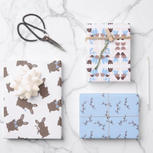 Easter Baby Boy Bunny Floral  ラッピングペーパーシート (正面)