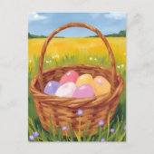 Easter Basket Egg Hunt Pastel Watercolor シーズンポストカード (正面)