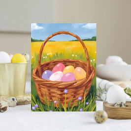 Easter Basket Egg Hunt Pastel Watercolor シーズンポストカード