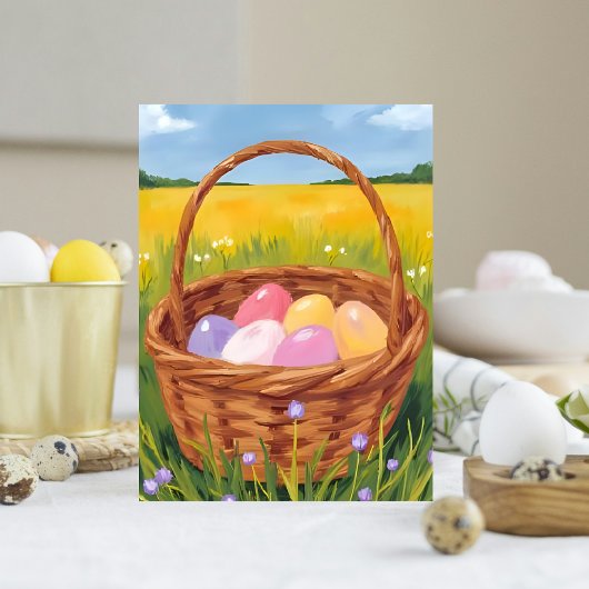 Easter Basket Egg Hunt Pastel Watercolor シーズンポストカード