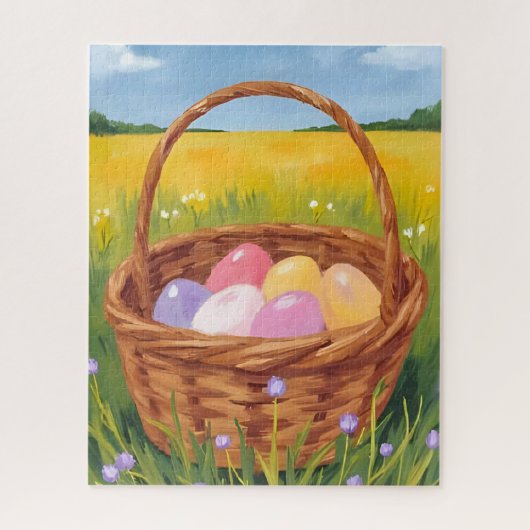 Easter Basket Egg Hunt Pastel Watercolor ジグソーパズル (縦)