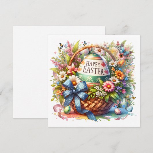 Easter Basket Eggs & Spring Flowers シーズンカード (正面/裏面)