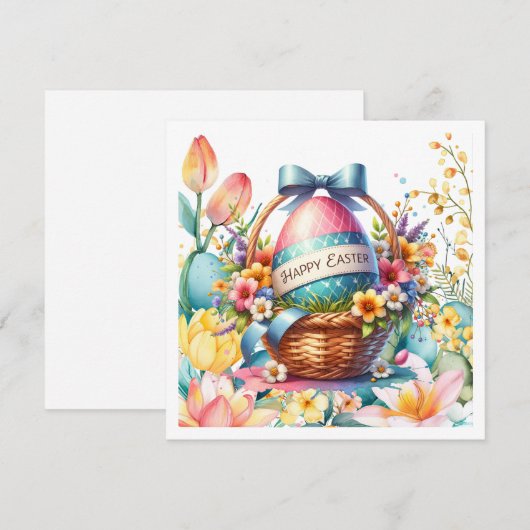 Easter Basket Eggs & Spring Flowers シーズンカード (正面/裏面)