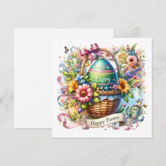 Easter Basket Eggs & Spring Flowers シーズンカード (正面/裏面)