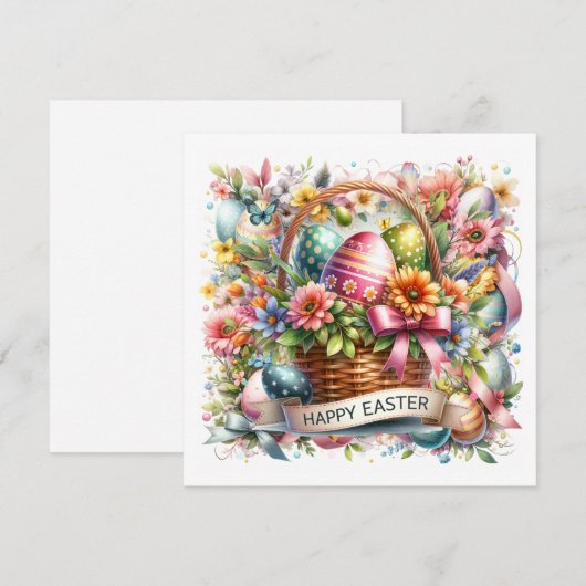 Easter Basket Eggs & Spring Flowers シーズンカード (正面/裏面)