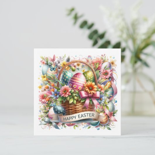 Easter Basket Eggs & Spring Flowers シーズンカード (スタンド正面)