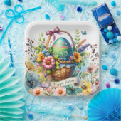 Easter Basket Eggs & Spring Flowers ペーパープレート (パーティー)