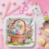Easter Basket Eggs & Spring Flowers ペーパープレート (パーティー)