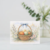 Easter Basket Painted Eggs Watercolor Postcard シーズンポストカード (スタンド正面)