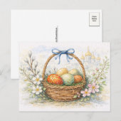 Easter Basket Painted Eggs Watercolor Postcard シーズンポストカード (正面/裏面)