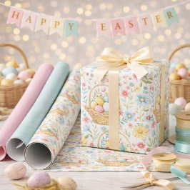 Easter Basket & Spring Floral Pattern ラッピングペーパー