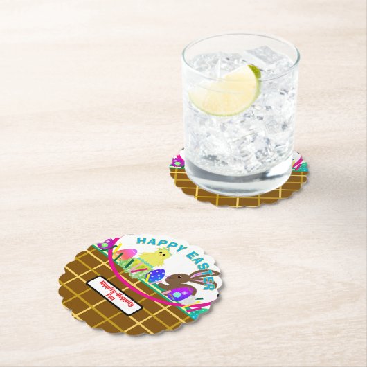 Easter Basket Yellow Blue Chick Egg Rabbit ペーパーコースター (インサイチュ)