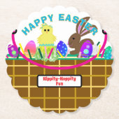 Easter Basket Yellow Blue Chick Egg Rabbit ペーパーコースター (正面)