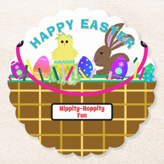 Easter Basket Yellow Blue Chick Egg Rabbit ペーパーコースター (正面)