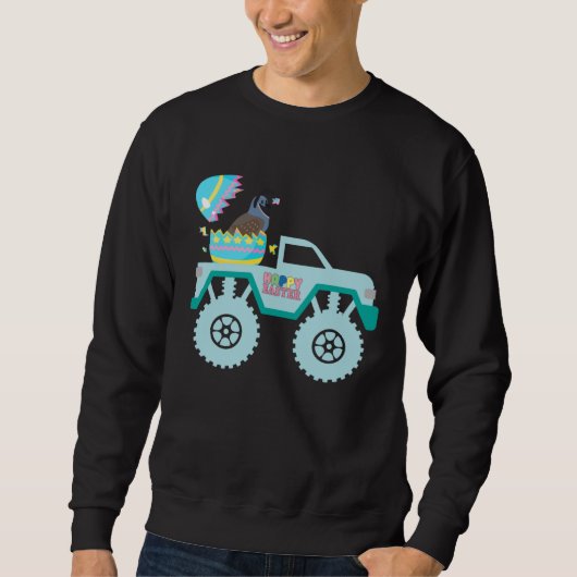 Easter Bearded Dragon Bunny Riding Monster Truck T スウェットシャツ (正面)