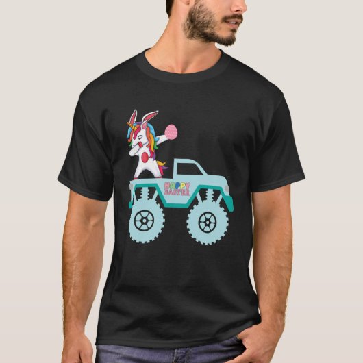 Easter Bearded Dragon Bunny Riding Monster Truck T Tシャツ (正面)