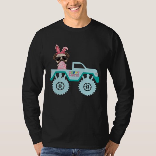 Easter Bearded Dragon Bunny Riding Monster Truck T Tシャツ (正面)